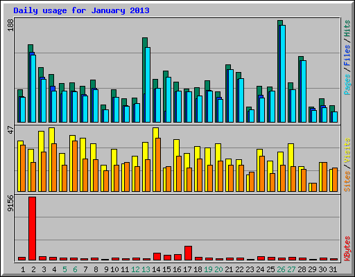 Daily usage for January 2013